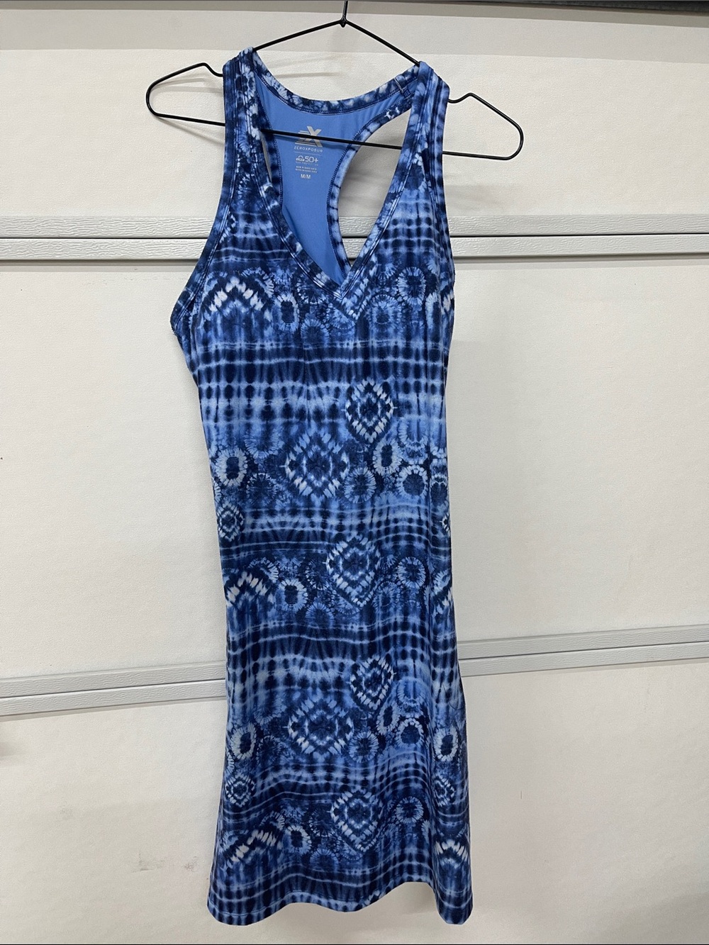 ZeroXposur Blue Tie-Dye V-Neck Racerback Midi Dress